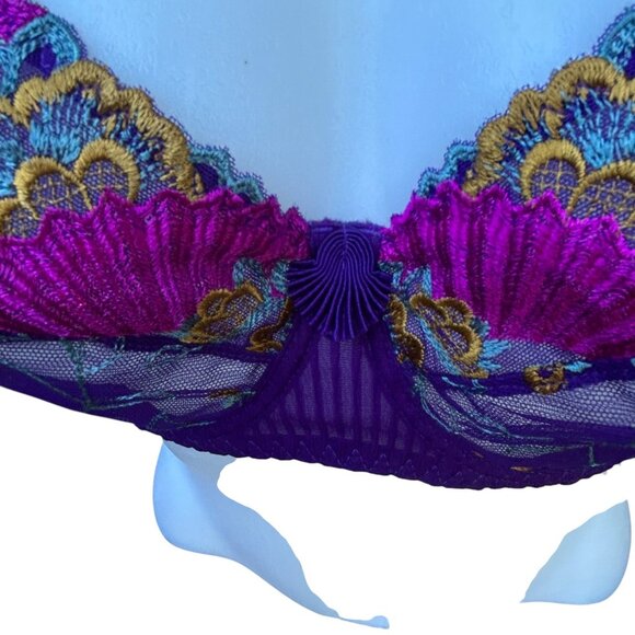 Aubade Paris French Kiss Purple Floral Lace Unlined Underwire Balconette Bra 34E - Picture 3 of 13